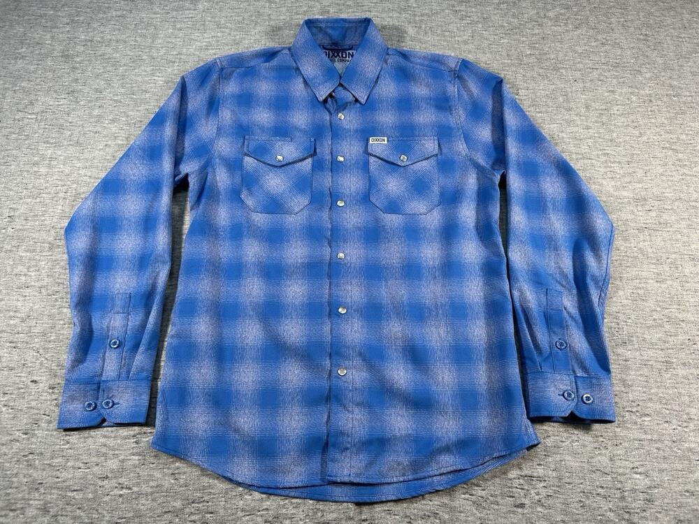 Dixxon Old Faithful Flannel Pearl Snap Shirt Mens Medium Blue Plaid Long Sleeve